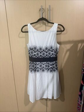 Taylor White Mini Dress with Black Floral Waistband